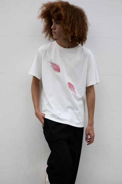 SOUR FIGS Pink Maomao Fish Duo Print Unisex T-Shirt in White