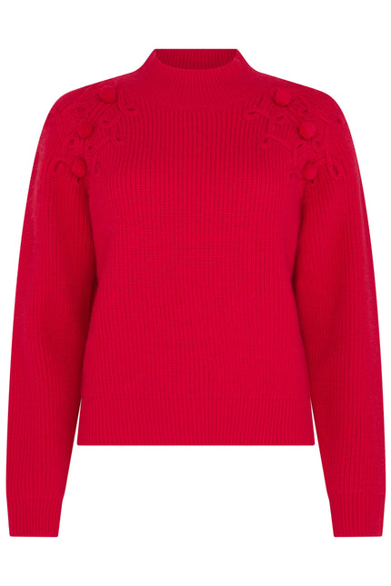 Flat studio image of Shoulder-Detail Bobble-Knit Jumper in Crimson Red from SOUR FIGS