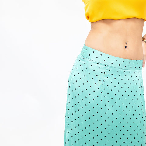 Janara Jones | Aquamarine Polkadot Low-Waisted Maxi Skirt