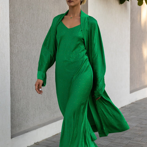 Janara Jones | Emerald Rhinestones Abaya Kaftan