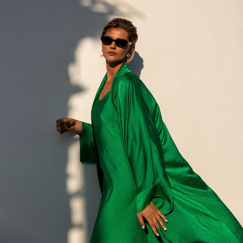 Janara Jones | Emerald Rhinestones Abaya Kaftan