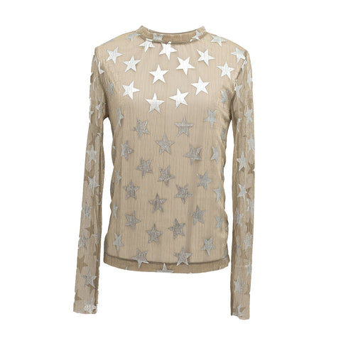 Janara Jones | Golden Silver Stars Shimmering Crew-Neck Top
