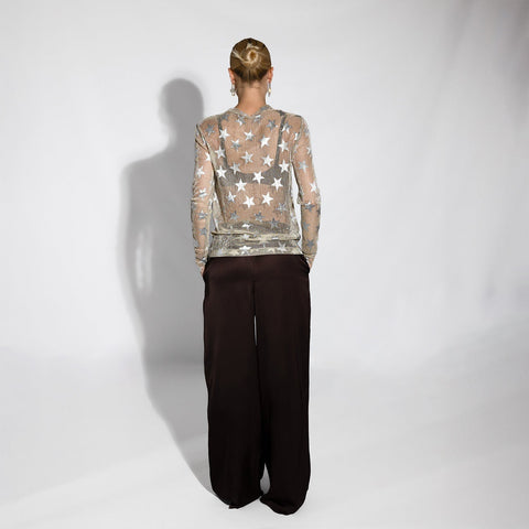 Janara Jones | Golden Silver Stars Shimmering Crew-Neck Top