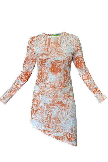 Janara Jones | Orange Tie Dye Synthetic Asymmetric Mini Dress