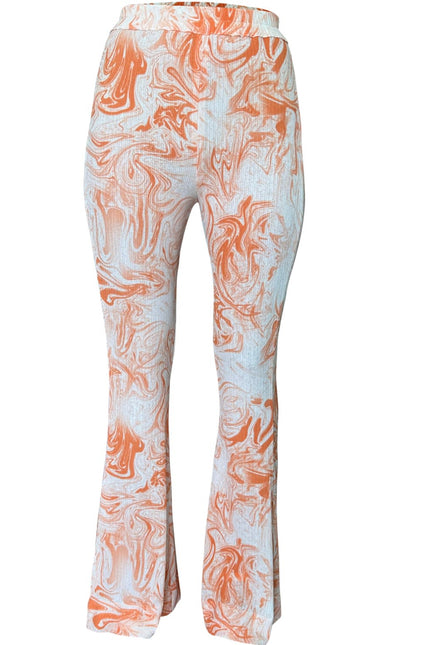 Janara Jones | Orange Tie Dye Synthetic Wide Leg Trousers