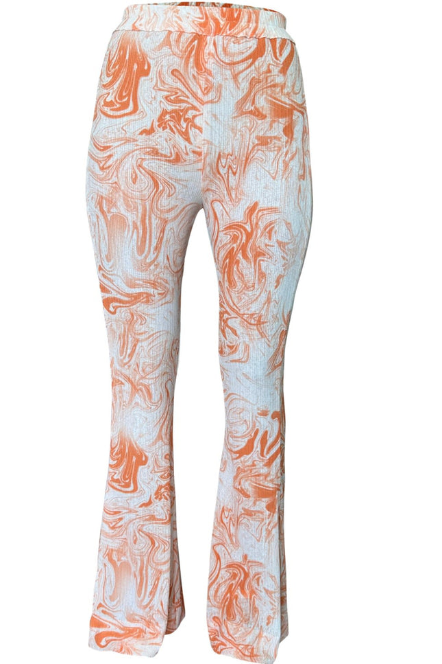 Janara Jones | Orange Tie Dye Synthetic Wide Leg Trousers