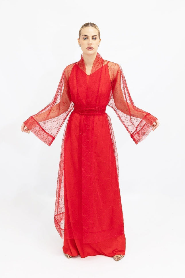 Janara Jones | Kaftan Abaya z czerwonymi koralikami