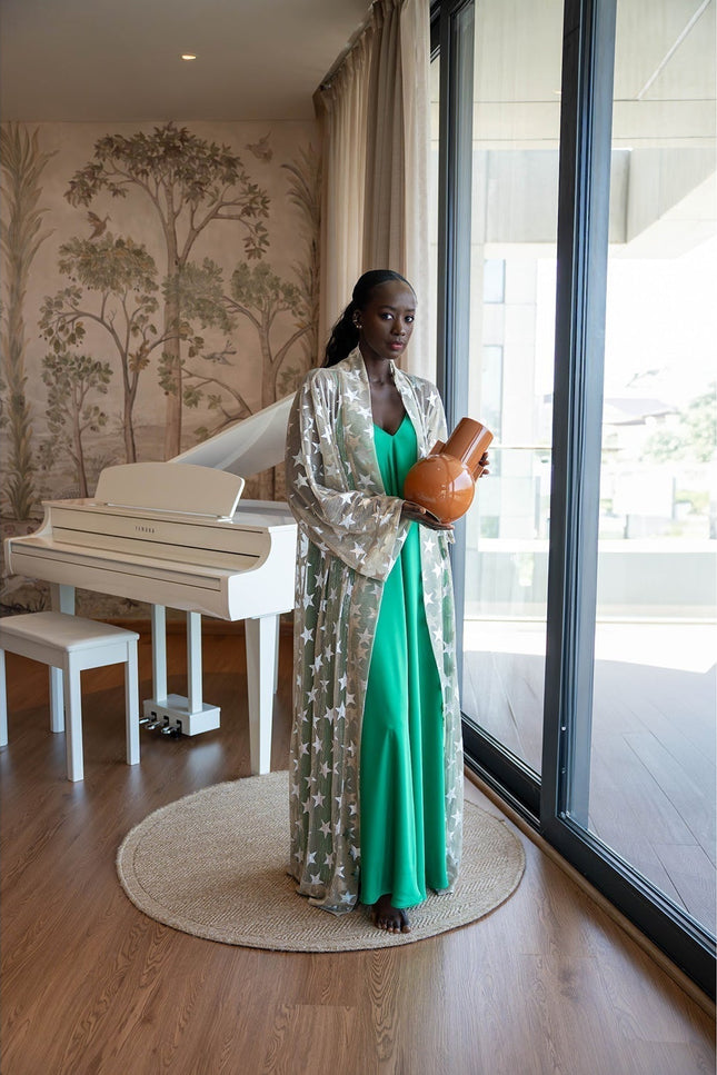 Janara Jones | Kaftan Abaya złoty w srebrne gwiazdy