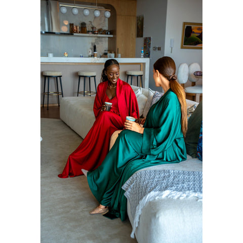 Janara Jones | Burgundy Satin Abaya Kaftan