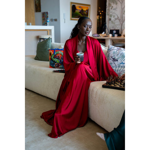Janara Jones | Burgundy Satin Abaya Kaftan