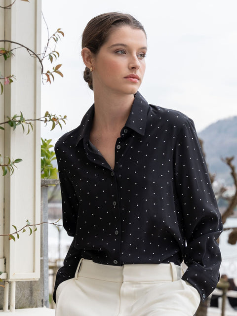 Bel Cashmere | Blusa Bianca de seda de lunares