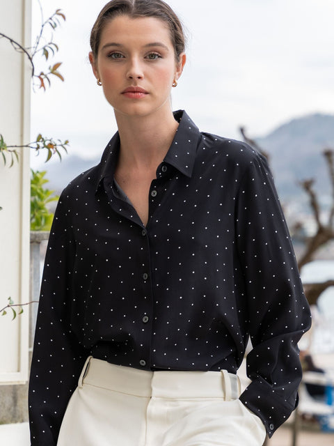 Bel Cashmere | Blusa Bianca de seda de lunares