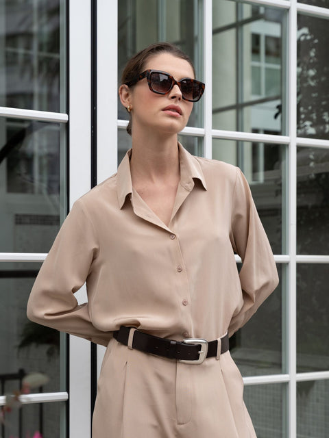 Bel Cashmere | Blusa Bianca de seda light taupe