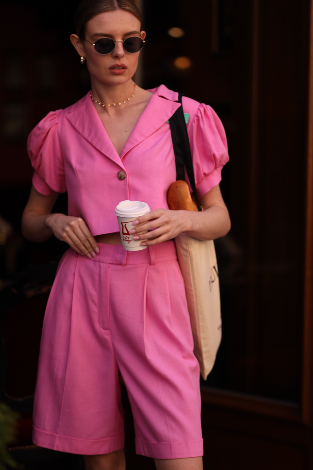 BÚDZIKO | MARSHMALLOW LINEN PUFFED SLEEVED PINK BLAZER