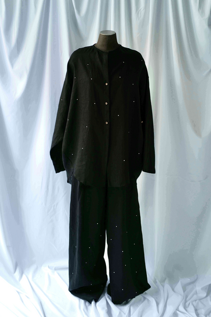 Soft Washed  Linen Shirt THE DOTS BLACK