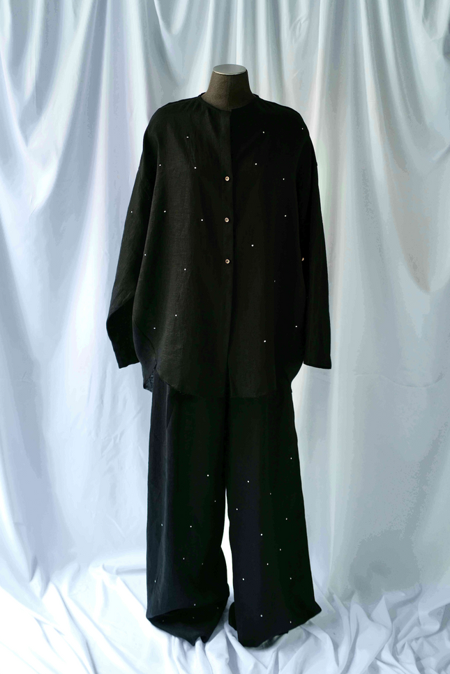 Soft Washed  Linen Shirt THE DOTS BLACK