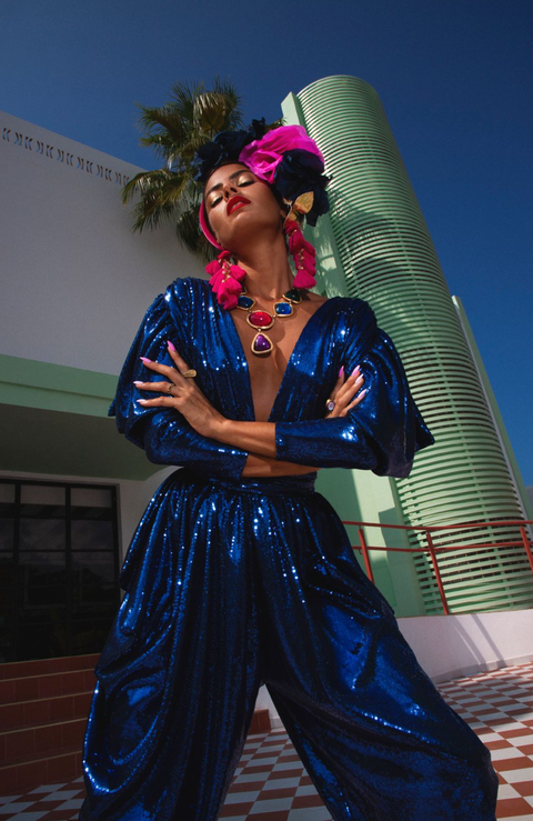 Julia Clancey I Gloria Granatowy Kombinezon z Cekinami