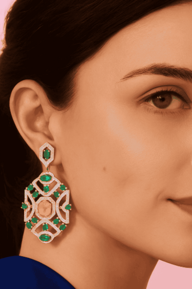 Michael Nash Jewelry | Norma Emerald And Canary Cubic Zirconium Deco Earrings