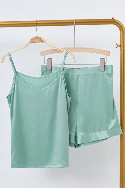 Soft Strokes Silk | Jade Soar Camisole and Shorts Pyjamas Set