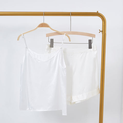 Soft Strokes Silk | Pearl White Soar Pyjamas Camisole with Adjustable Straps