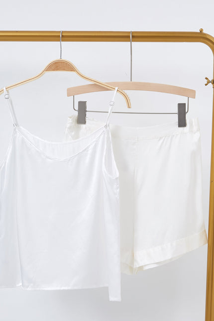 Soft Strokes Silk | Pearl White Soar Pyjamas Camisole with Adjustable Straps