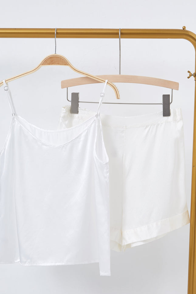 Soft Strokes Silk | Pearl White Soar Pyjamas Camisole with Adjustable Straps