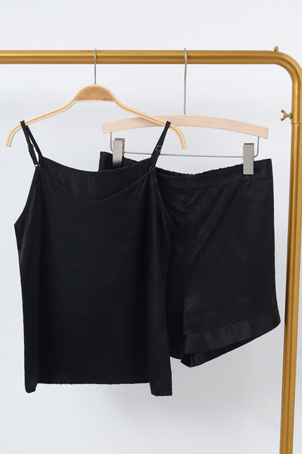 Soft Strokes Silk | Black Soar Camisole with Adjustable Straps Pyjamas