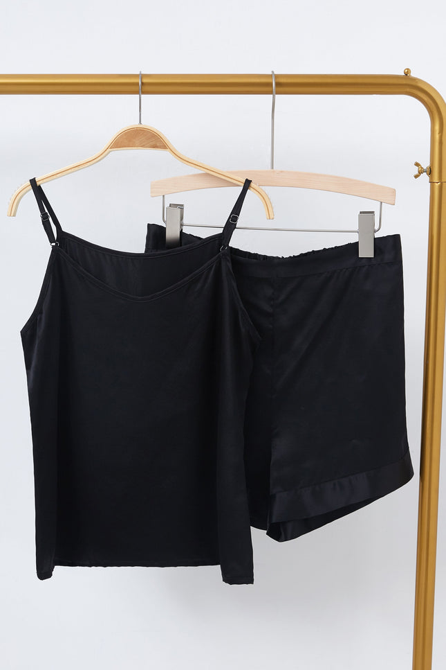 Soft Strokes Silk | Black Soar Camisole with Adjustable Straps Pyjamas