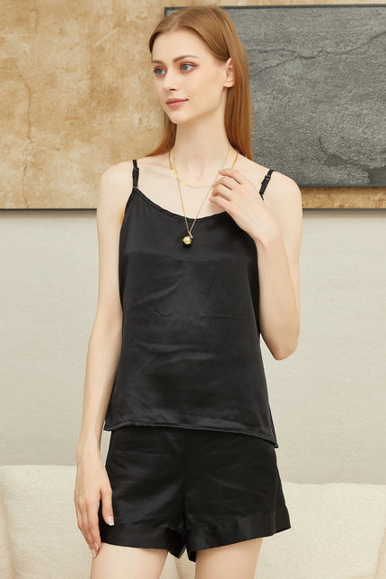 Soft Strokes Silk | Black Soar Camisole with Adjustable Straps Pyjamas