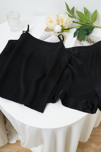 Soft Strokes Silk | Black Soar Camisole and Shorts Pyjamas Set