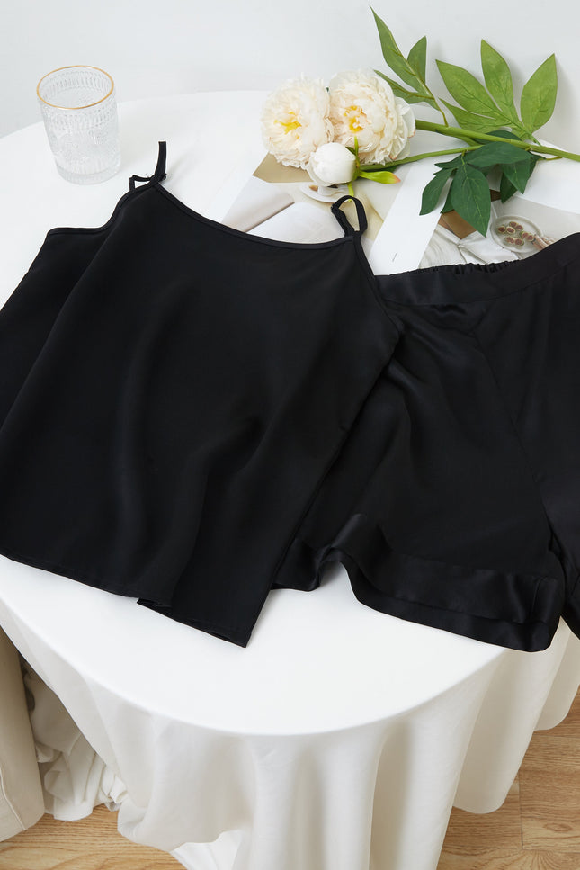 Soft Strokes Silk | Black Soar Camisole and Shorts Pyjamas Set