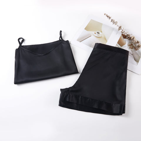 Soft Strokes Silk | Black Soar Camisole with Adjustable Straps Pyjamas