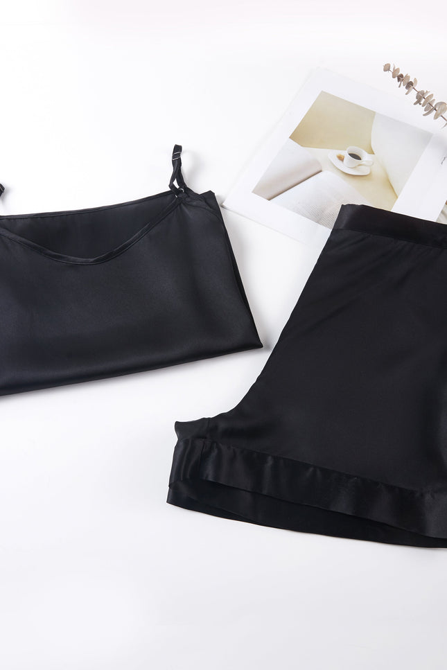 Soft Strokes Silk | Black Soar Camisole with Adjustable Straps Pyjamas