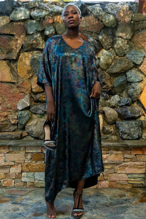 Shadow Of Sequin Shimmer Rainbow Black Long Kaftan - Party Dress