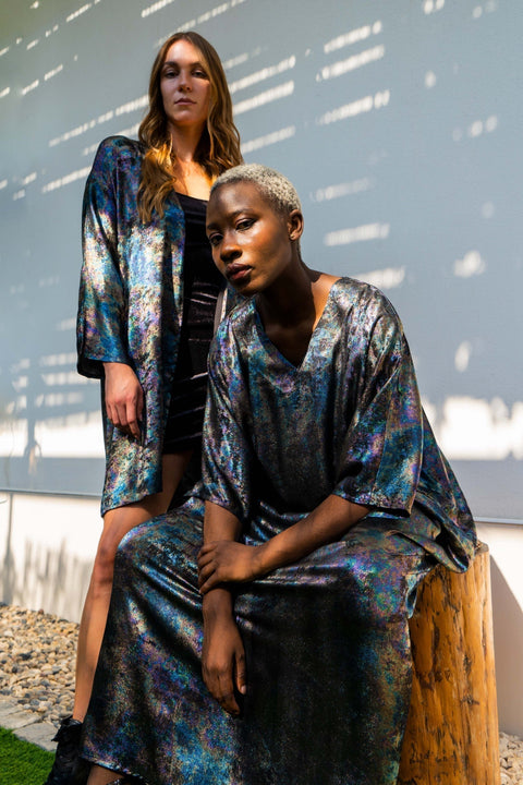 Shadow Of Sequin Shimmer Rainbow Black Short Kimono