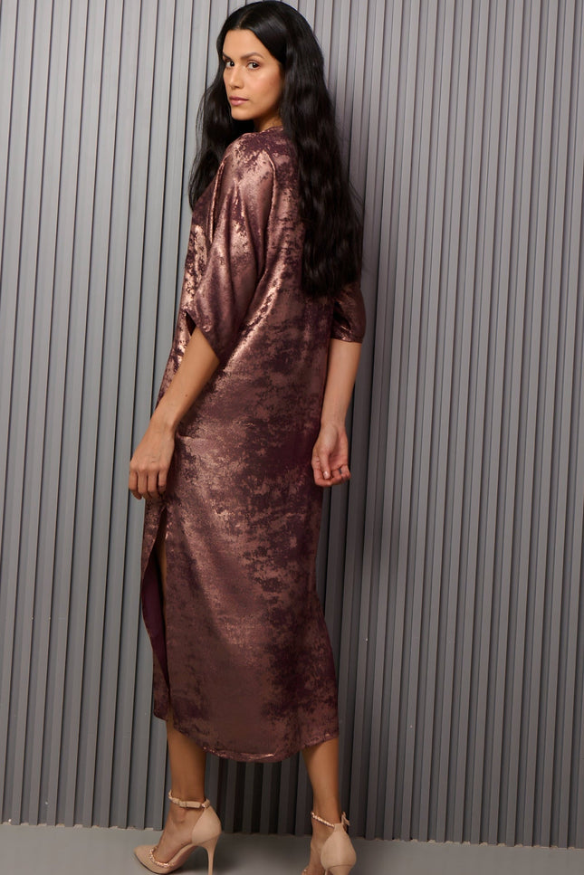 Shadow of Sequin Shimmer French Beige Long Kaftan with Side Slit