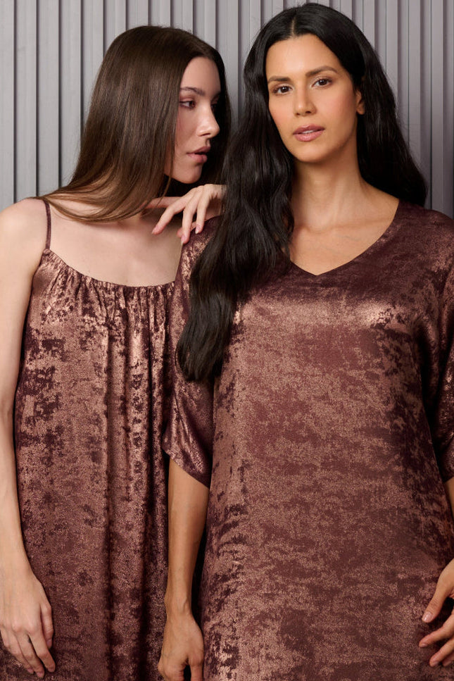 Shadow of Sequin Shimmer French Beige Long Kaftan with Side Slit
