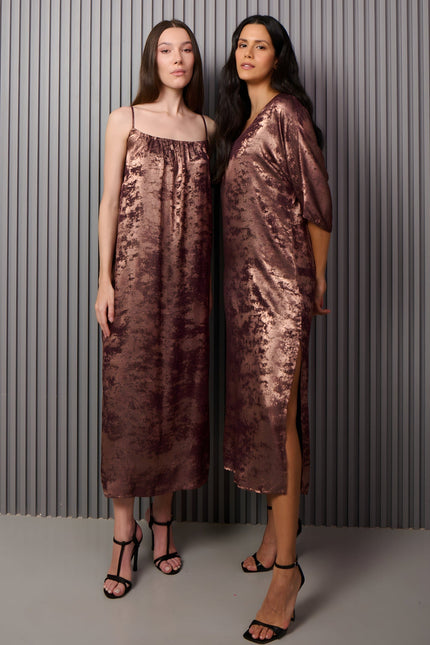 Shadow of Sequin Shimmer French Beige Maxi Dress