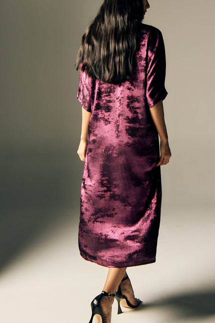 Shadow of Sequin Shimmer Magenta Purple Long Kaftan with Side Slit