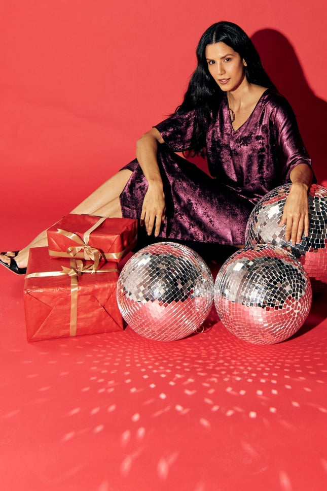 Shadow of Sequin Shimmer Magenta Purple Long Kaftan with Side Slit