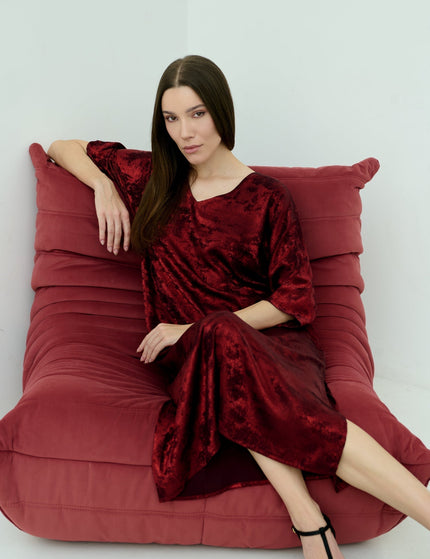 Shadow of Sequin Shimmer Red Long Kaftan with Side Slit