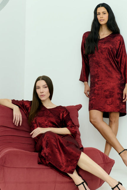 Shadow of Sequin Shimmer Red Long Kaftan with Side Slit