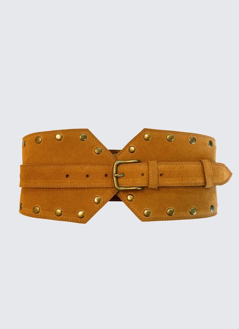 JUAN-JO I Brązowy skórzany pasek z ćwiekami