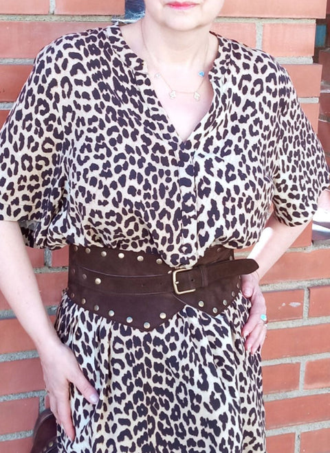 JUAN-JO I Brązowy skórzany pasek z ćwiekami