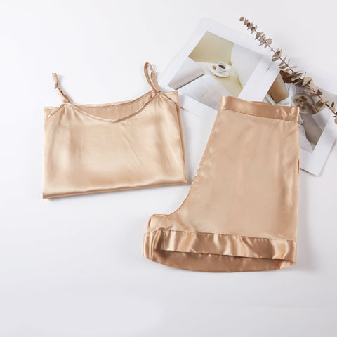 Soft Strokes Silk | Champagne High-Waisted Soar Pyjamas Shorts