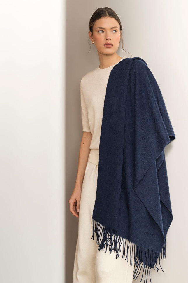 Bel Cashmere | Estola/ Bufanda grande con flecos marino