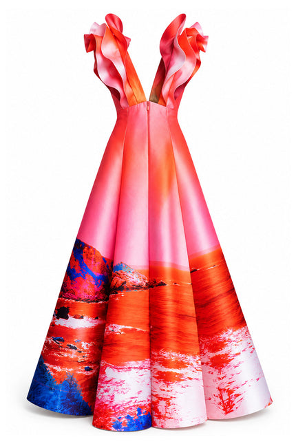 Butterfly Evening Dress - Red Blue Landscape