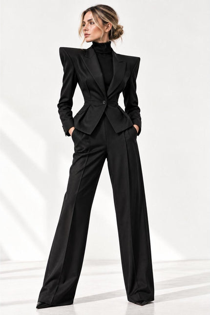 Pointed Shoulder Sculptural Blazer – Black