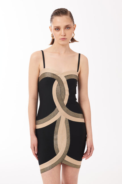 Sour Figs Bandage Mini Dress in Black and Gold