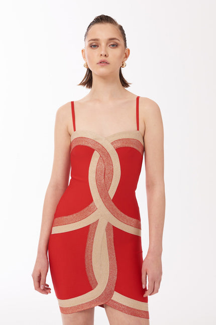 Sour Figs Red metallic Bandage Mini Dress